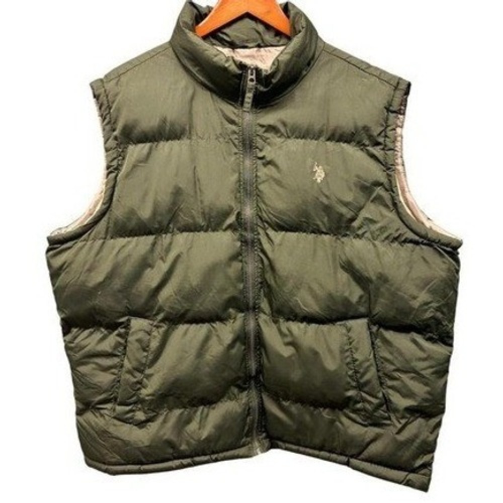 U.S. Polo Assn. Quilted Puffer Vest Mens XXL Olive Green Winter Fall Sleeveless